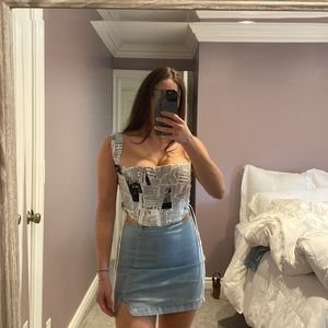 Newspaper Style Design Corset Crop Top